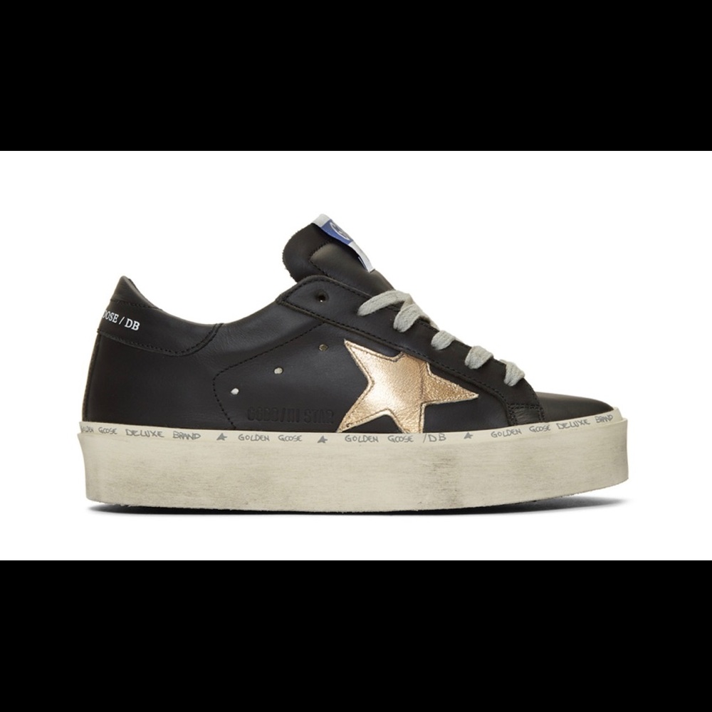 Golden Goose Black and Gold Hi Star Sneakers